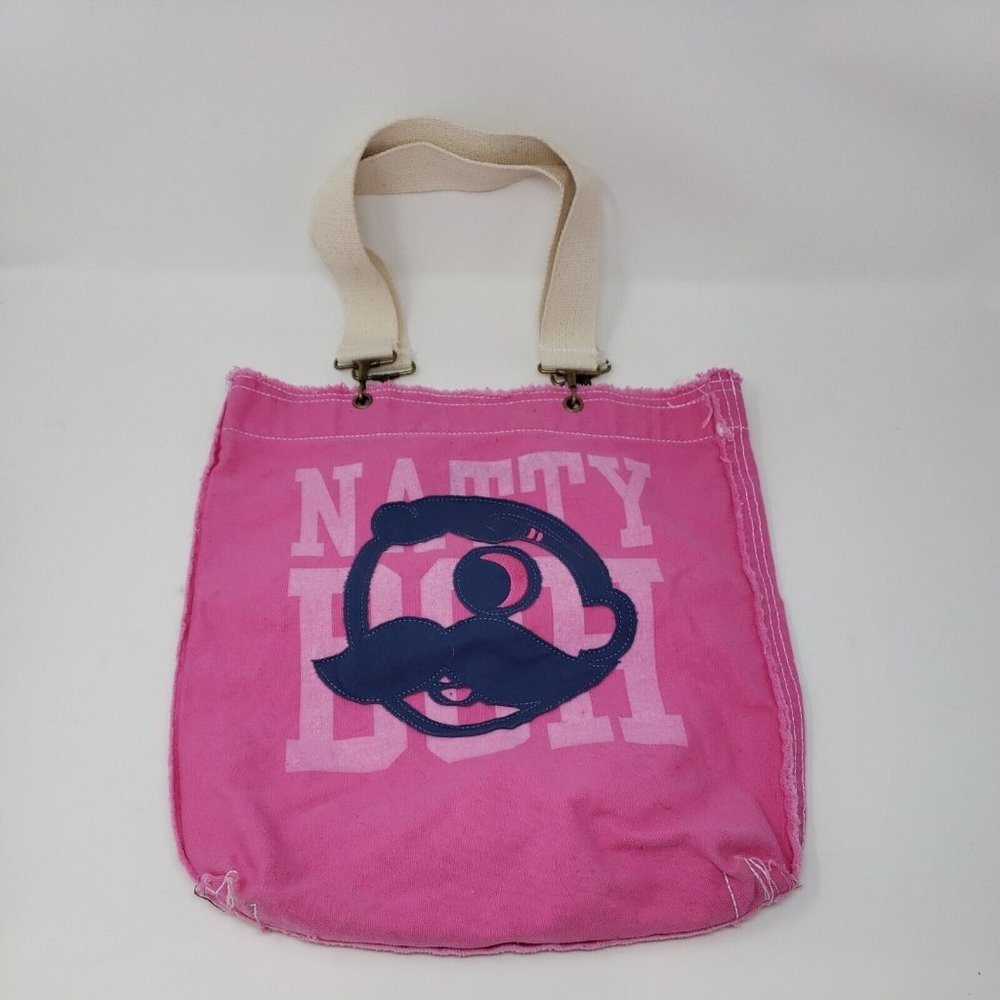 Natty Boh Canvas Tote Shoulder Bag Pink 13" x 14" x 4"